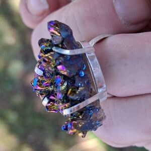 New Titanium Druzy 925 Silver Ring.